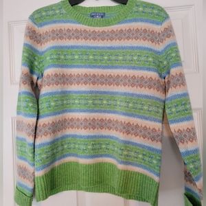 Quest Womens Lambswool Fair Isle Sweater Mint Green Long Sleeve Size Medium